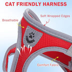 SCENEREAL Cat Harness and Leash Set Escape Proof, Adjustable Soft Air Mesh Kitten Harnesses for Girls Boys Small Medium Big Cats, Reflective Light Travel Pet Walking Vest for Puppy Rabbit, Red S