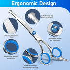 Professional 4 in 1 Dog Grooming Scissors Kit with Safety Round Tips, Sharp and Durable Pet Grooming Shears for Dogs and Cats.