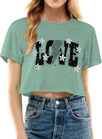 Womens Summer Crop Tops Short Sleeve Round Neck T-Shirts Loose Fit Casual Blouse