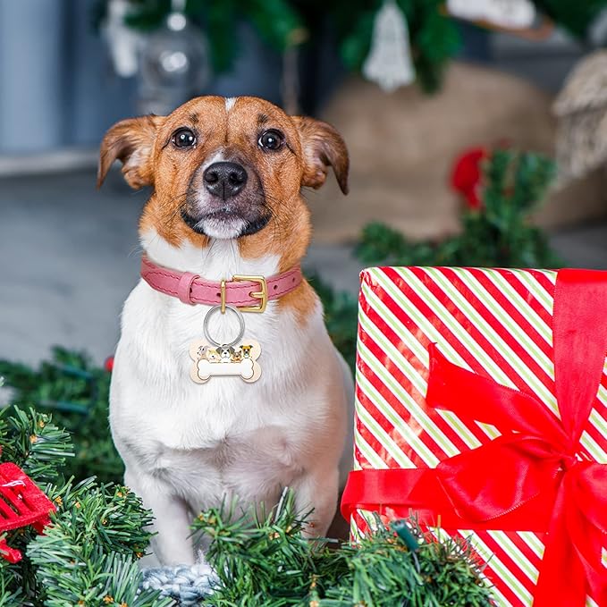 Hotop 16 Pieces Sublimation Blank Dog Tags Aluminum Bone Shaped Pet Name ID Tags Double Sided with 16 Pieces Key Rings for Dogs and Cats