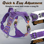 rabbitgoo Dog Harness Medium Sized No Pull, Tactical Service Pet Vest with Molle and Control Handle, Adjustable and Reflective Military Harness for Easy Walking and Training, Purple, M
