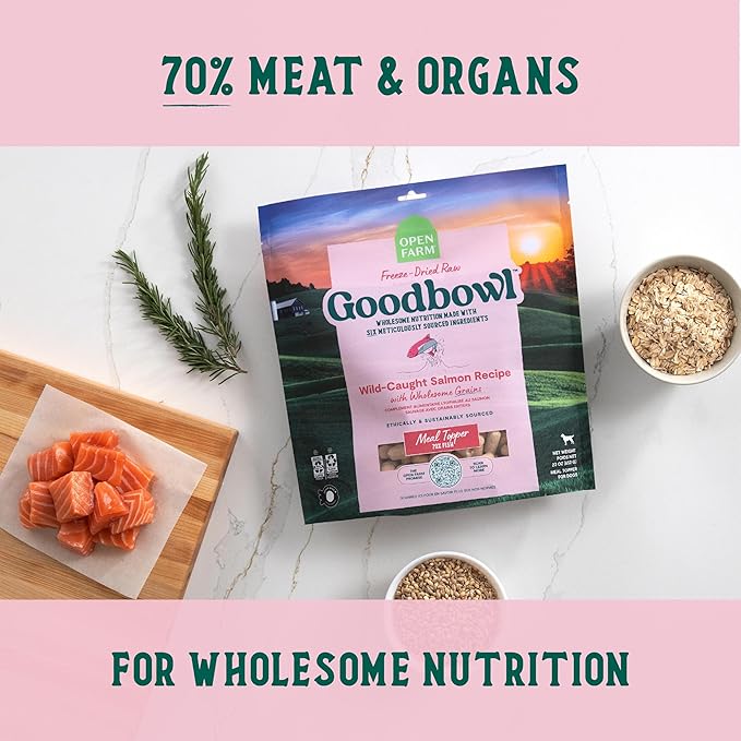 Open Farm Goodbowl Dog Food Topper, Freeze Dried Raw, Wild Caugh Salmon & Wholesome Non-GMO Grains Recipe, 23oz Bag