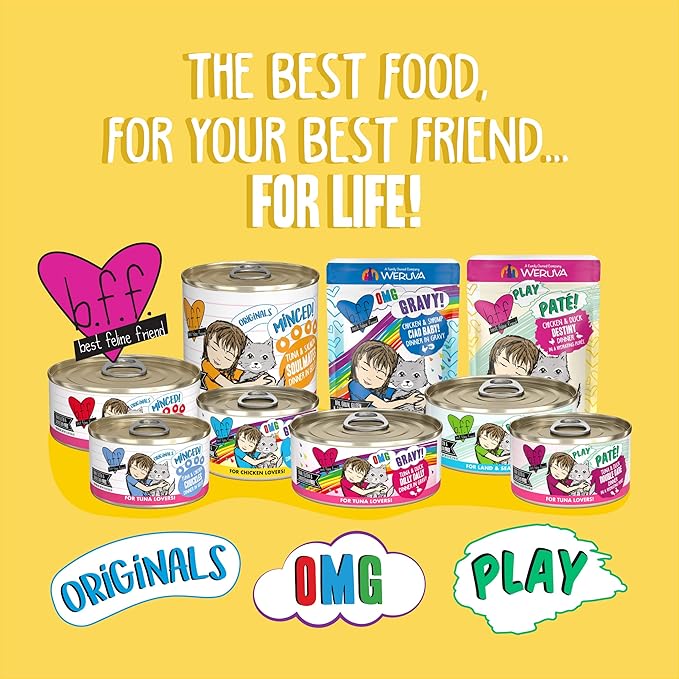 Weruva B.F.F. Play - Best Feline Friend Paté Lovers, Aw Yeah!, Chicken & Beef Best Buds with Chicken & Beef, 2.8oz Can (Pack of 12)