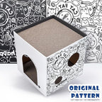 Cardboard Cat House with 2PCS Scratcher Pad Large Cat Scratchers Lounge Bed for Indoor Cats Cat Scratching Board & Cat Scratcher Box for Bunny/Cats Animals. (White-Graffiti)