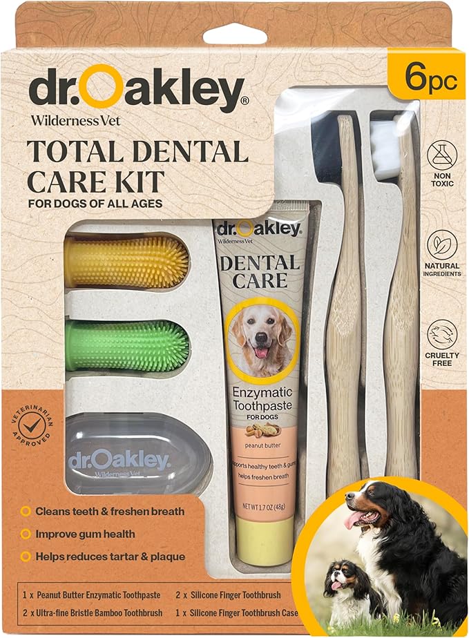 Total Dental Care Kit for Dogs: Peanut Butter Flavor - Toothpaste, Brushes, and Case, Natural