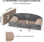 FUKUMARU 26 Inch Cat Scratcher Cardboard Lounge Bed, 2 Reversible Cat Scratch Pads Refill for Indoor Cats, Durable Cats Scratching Boards Extra Large Lounger Bed Sofa Couch with Ball Toy, Grey