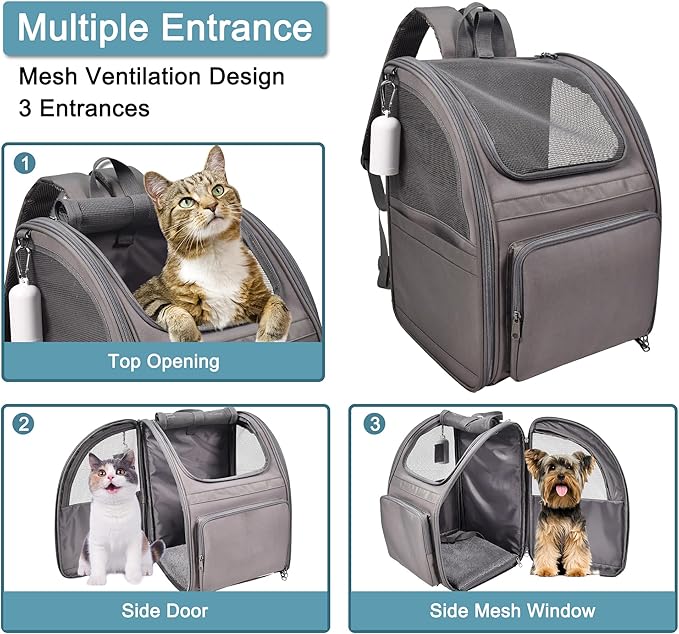 Jespet Pet Backpack Carrier for Small Dog, Puppy, Soft Carrier Backpack Ideal for Traveling, Hiking, Walking and Outdoor Activities with Family (4-Grey)