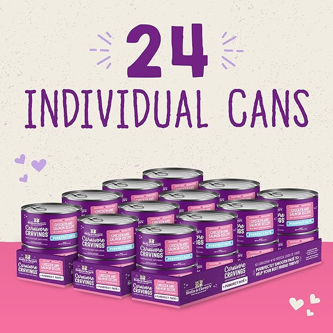Stella & Chewy's Carnivore Cravings Purrfect Paté - Premium Grain-Free Wet Cat Food - Chicken & Salmon Recipe - High Protein with Bone Broth - Perfect for Picky Eaters - 2.8oz Cans (24 Pack)