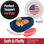 Majestic Pet 40 Inch Suede Shredded Memory Foam Mix Calming Large Dog Bed Washable 40 x 29 x 9 (Inch) - Cozy Soft Round Donut Dog Bed with Spine for Head Support - Pet Bed Navy