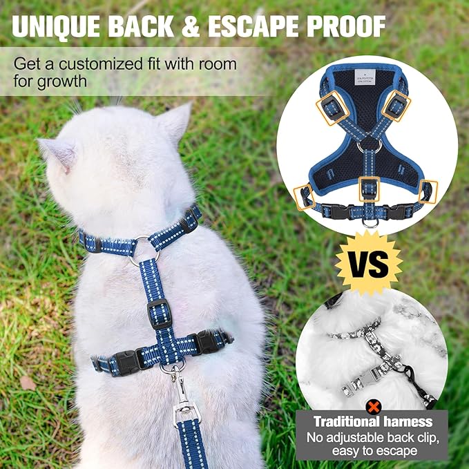 BEAUTYZOO Cat Harness and Leash Set for Walking Escape Proof, Neck Release Adjustable Harness for Kitten Puppy Small Medium Large Cats, Soft Cute Easy Control Small Cat Harness for Cats Boy and Girls