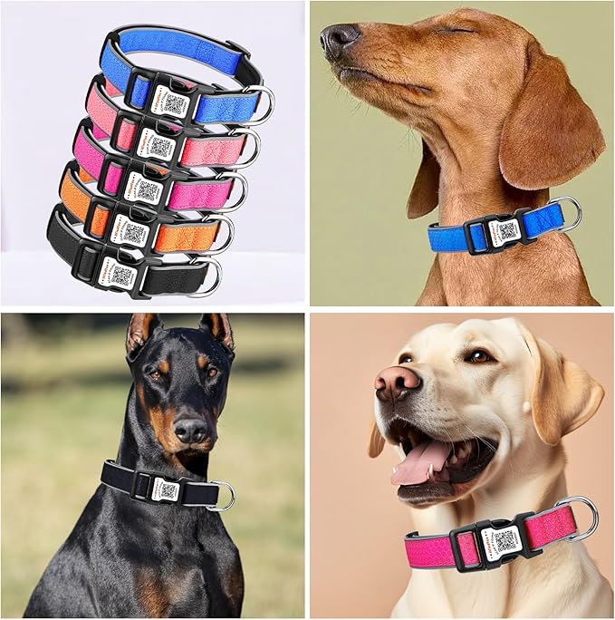 Personalized Dog Collar with QR Code tag for pet ID, Reflective Safety Collar, Suitable for Small, Medium, and Large Dogs (Pink, Large)