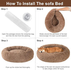 Dog Calming Beds for Small Medium Large Dogs - Round Donut Washable Dog Bed, Anti-Slip Faux Fur Fluffy Donut Cuddler Anxiety Cat Bed(36" Khaki)