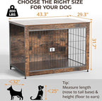 Dog Crate Furniture, Wooden Dog Crate 43in, Decorative Cage with End Table for Dog Indoor Kennel, High Anxiety Dog, Escape-Proof Locks for All Breeds