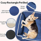 Medium Rectangle Cat Dog Bed for Puppy Pets Indoor Outdoor Machine Washable Sleeping Sofa Non-Slip Bottom Breathable Soft Puppy Bed Durable Orthopedic Calming Pet Cuddler (Medium, Blue)