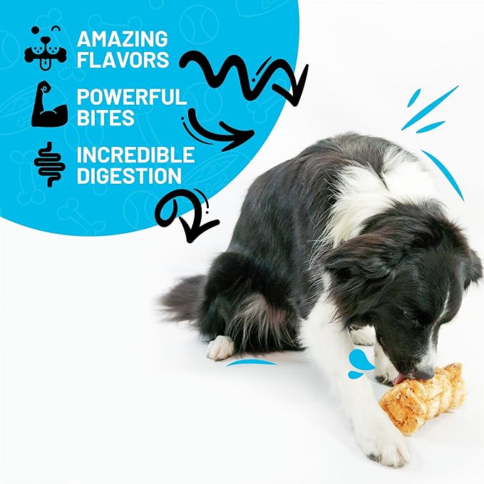 Sitka Farms Beef Cheek ROLL Bully Dusted 5-6 Inch (4 Count) Extra Thick Dog Chew Bones No Rawhide Sourced from Free Range Grass Fed/Healthy Teeth and Gums for Small Medium and Large Dogs