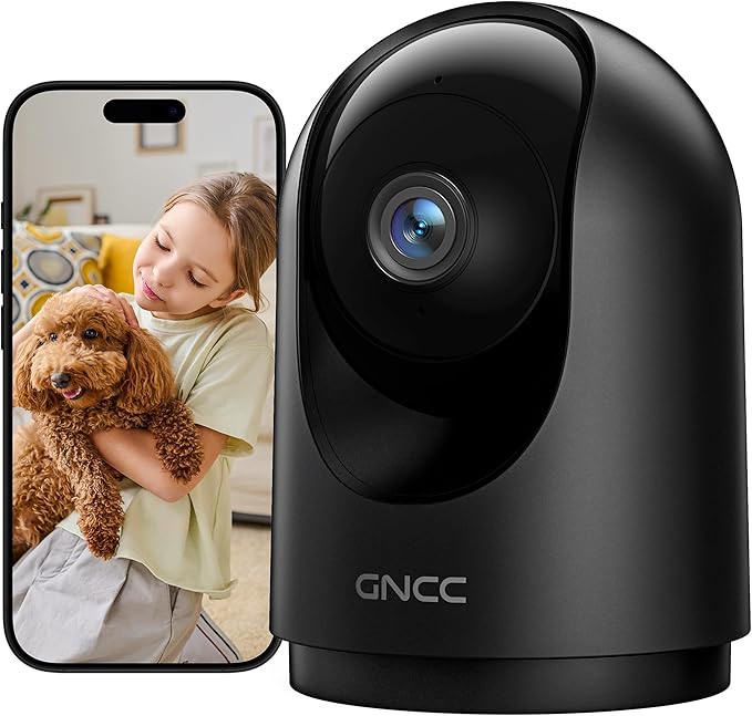 GNCC Indoor Security Camera, 2K Cameras for Home Security with Motion Detection, Baby/Pet Camera with Phone App, Night Vision, 2-Way Audio, TF/Cloud Storage, Works with Alexa & Google Home, 2.4G WiFi
