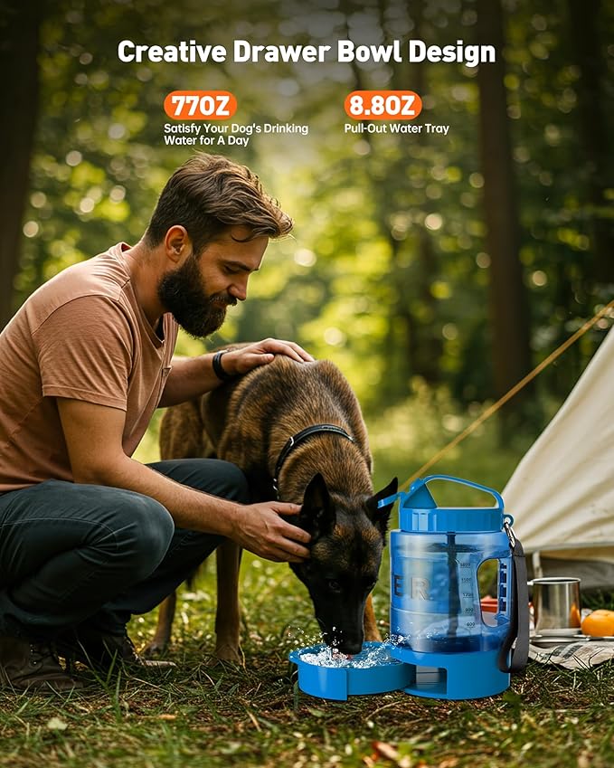 Portable Dog Water Bottle Bowl - 77 oz Travel Water Bowl Dispenser for Dogs Leak Proof, Suitable for Large Pet Drinking, A Must Have for Outdoor, Camping, Walking, Beach, Hunting Other Scenes （Blue）