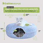 CATTASAURUS Peekaboo Cat Cave for Multiple & Large Cats Up to 30-45 Lbs, Scratch Detachable & Washable Tunnel Bed, Comfy Donut Cat Cave (Light Gray, Jumbo)