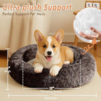 JOLLYVOGUE Small Dog & Cat Beds for Indoor Cats, Donut Cuddler Warming Soft Dog Beds with Anti-Slip Bottom, Round Calming Fluffy Plush Faux Fur Cushion Bed for Small Dogs (20")