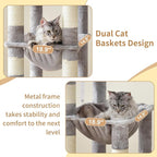 Heybly Heavy Duty Cat Tree, 71-Inch Tall Tower for Large Maine Coon with Extra-Large Baseboard, Cat Condo Furniture with Multi-Level Platforms, 2 Hammocks and 12 Scratching Posts, Light Gray HCT037W