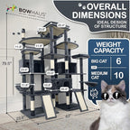 Extra Large 80-Inch Tall Cat Tree w/Widened Perch for Large Cats, Big Cat Tower Indoor, Modern Multi-Level Activity Tower with Scratching Posts, Condos, Baskets, Hammock, Scratching Ramps