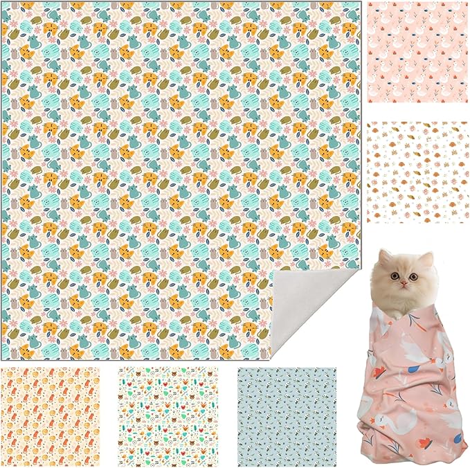 17.7" Cat Grooming Wrap, Cat Wrap for Cutting Nails, Self-Adherent Fabric Wrap for Cats, Cat Burrito Wrap Anti-Scratch, Anti-Escape, Multifunctional Swaddle Wrap Pet Tool (Green Kitten, Medium)