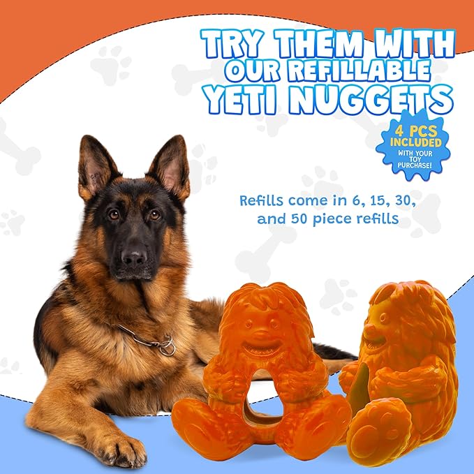 Yeti Dog Chew Puff and Play Interactive Dog Toys, Nuggets Dog Treat Dispenser Puzzle, Fun Stimulating Chew Toy for Teething, Behavior Training for Light to Moderate Chewers, Yeti Orange