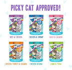 Weruva B.F.F. OMG - Best Feline Friend Oh My Gravy!, Variety Pack, Potluck O' Pouches, Wet Cat Food, 2.8Oz Pouches (Pack of 12)