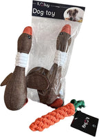 Dog Toy Bundle – 2 Durable Plush Squeaky Goose Toys + 1 Carrot Rope Chew Toy – Interactive Play Set for Small & Medium Dogs