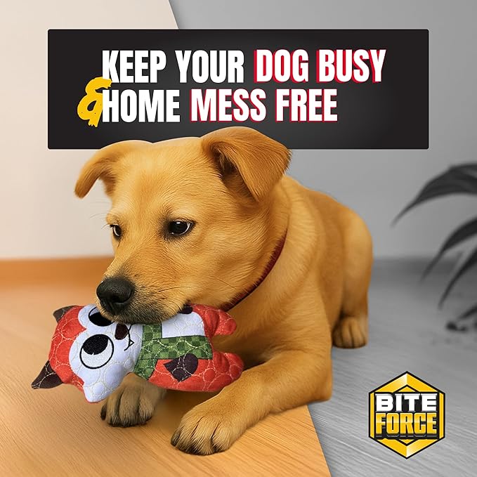 Bite Force -Durable & Strong Dog Toy Fox with Squeaker, Kevlar-Reinforced for Aggressive Chewers for Small Medium Large Dogs - Orange.