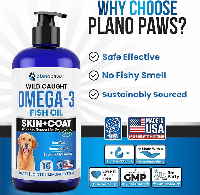 Omega 3 Fish Oil for Dogs - Better Than Salmon Oil for Dogs - Dog Fish Oil Supplement - Reduce Shedding & Itching - Supports Joints, Brain, Heart Health- Dog Skin and Coat Supplement - Fish Oil Liquid