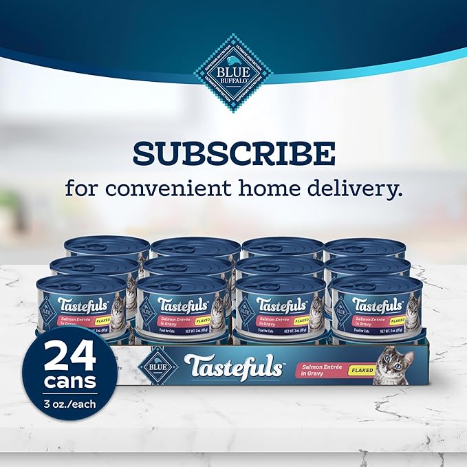 Blue Buffalo Tastefuls Flaked Wet Cat Food, Made with Natural Ingredients, Salmon, 3-oz Cans (24 Count)