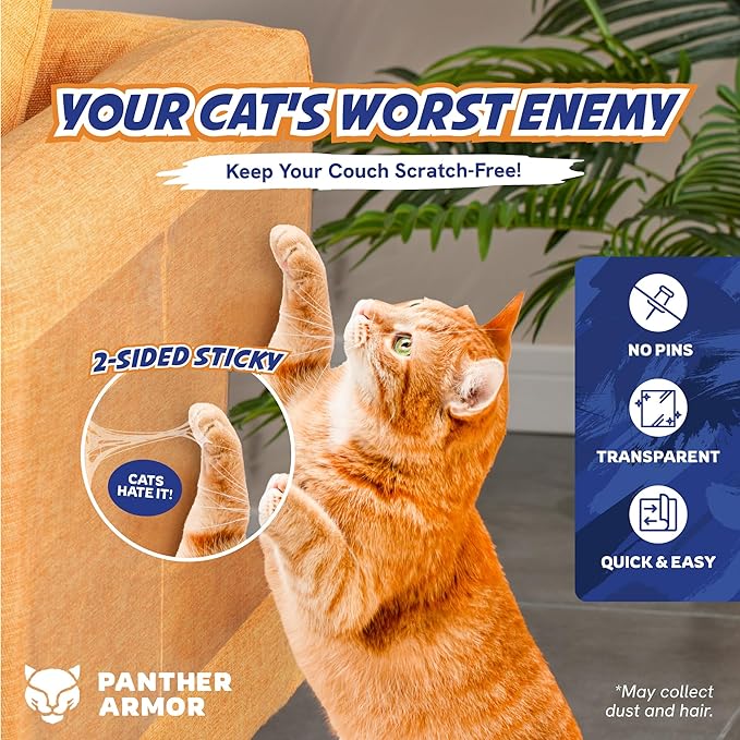 24 Pack Cat Scratch Furniture Protector Tape Sheets – Double-Sided Sticky Training (10 XL, 10 Large, 4 Medium) – Anti-Scratch Couch & Sofa Guard – Clear – Not for Leather, Velvet, Microfiber