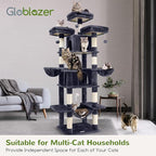 Globlazer Big Cat Tower for Indoor Cats, 80inch Cat Tower for Multiple Adult Cats XXL Cat Tree with Scratching Post, Hammock, 3 Perches, 2 Condos, 2 Hanging Basket, F80, Dark Grey