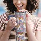 Cavalier King Charles Spaniel Gifts for Women Dog Lovers 40 oz Floral Cavalier King Charles Spaniel Tumblers with Handle and Straw, Stainless Steel Vacuum Insulated Travel Coffee Mug Cup Water Bottle