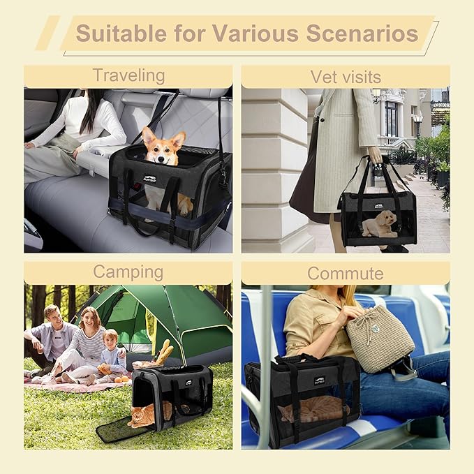 Cat Carrier Dog Carriers for Small Medium Dogs Large Cat Carrier Soft Sided Cat Carriers, Pet Travel Carrier Collapsible Cat Bag 0-25 Lbs, Puppy Kitten Carrier (Black)
