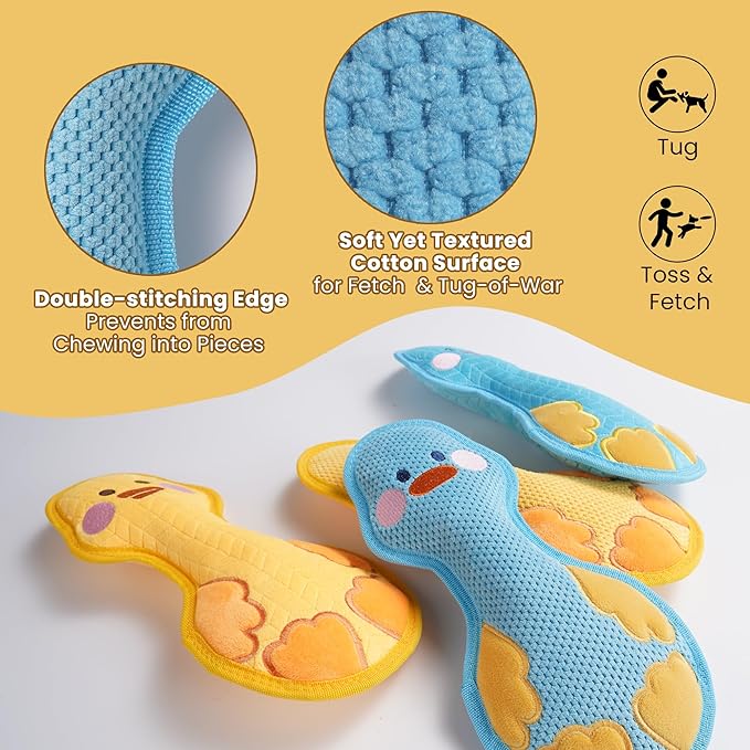 Nocciola Duck Squeaky Dog Toy, New 2025 Indestructible Dog Toy for Aggressive Chewers, Stuffed Toy with Two Tough Layers, Interactive Tug Training to Keep Them Busy, Blue