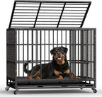 48In Heavy Duty Dog Crate, Indestructible Escape-Proof Kennel for Large Dogs, XL Dog Crates, Double Door, with Removable Tray and Wheels, Ideal for High-Anxiety Dogs
