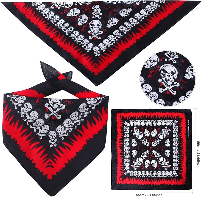 2 Pieces Skull Print Pet Pirate Hat with Pirate Skull Bandana Dog Cat Captain Cap Halloween Pirate Cosplay Costume Halloween Party Hat Dress Up Costume Accessories (C) One Size