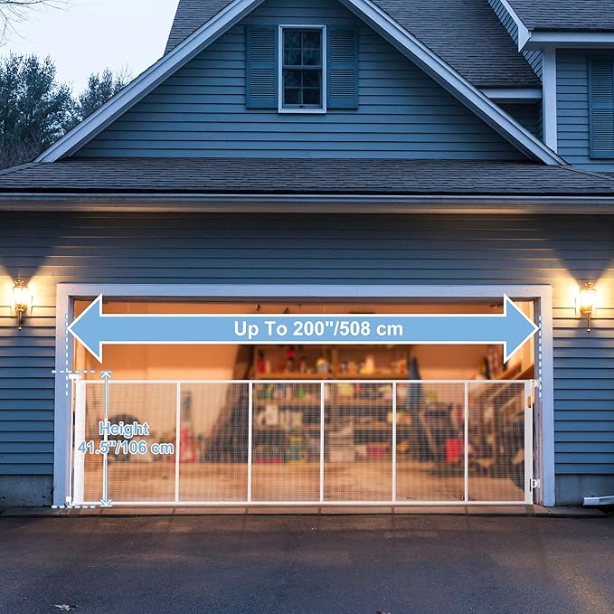 200″ Extra Wide Retractable Baby Gate – 41.5″ Tall Mesh Safety Gate for Oversized Openings, Living Rooms, Patios – Child & Pet Barrier for Indoor Outdoor Use, Black