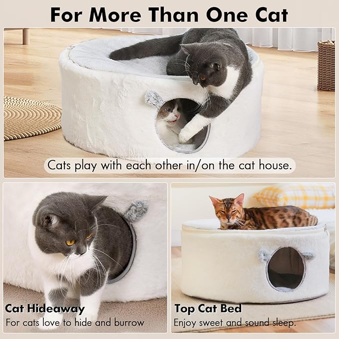 Cat Bed for Indoor Cats, Fluffy Cat Cave Large Enclosed Cat House Pet Bed Hammock with Removable Washable Cover for Sleeping Cat, Kittens, Small Dog, Oval Cat Hideaway