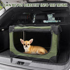 Soft Small Dog Crate - 24 inch Portable Travel Puppy Crate for Small Pets or 2 Cats, Collapsible Pet Carrier with 4 Mesh Doors, Car Kennel for Dogs with Handle for Indoor and Outdoor, Green