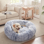 45 inches Donut Dog Bed for Extra Large Dogs,Calming Fluffy Round Jumbo Pet Bed with Removable & Washable Cover, Fits up to 150 lbs Pets (Dark Blue,XL)