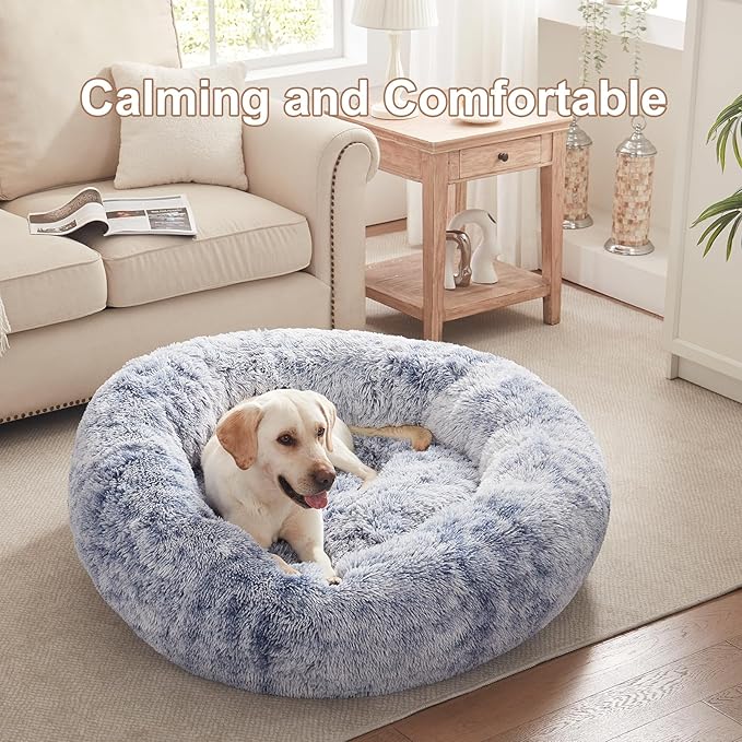 45 inches Donut Dog Bed for Extra Large Dogs,Calming Fluffy Round Jumbo Pet Bed with Removable & Washable Cover, Fits up to 150 lbs Pets (Dark Blue,XL)