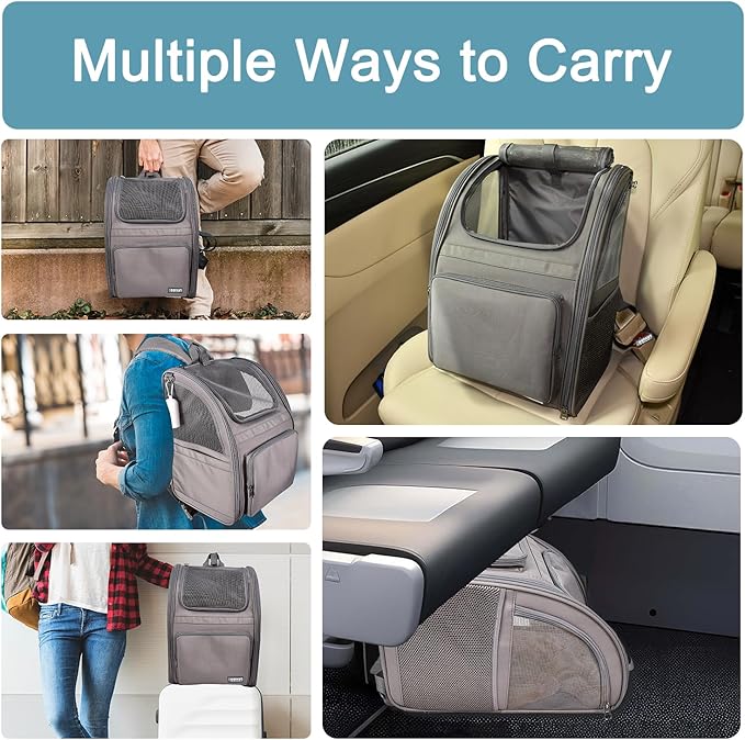 Jespet Pet Backpack Carrier for Small Dog, Puppy, Soft Carrier Backpack Ideal for Traveling, Hiking, Walking and Outdoor Activities with Family (4-Grey)