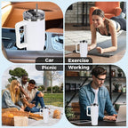 40 oz Tumbler with Handle and Straw Lid Insulated Cup Stainless Steel Water Bottle Travel Mug Cupholder Use Gifts for Women Men Kids Trek Collection White