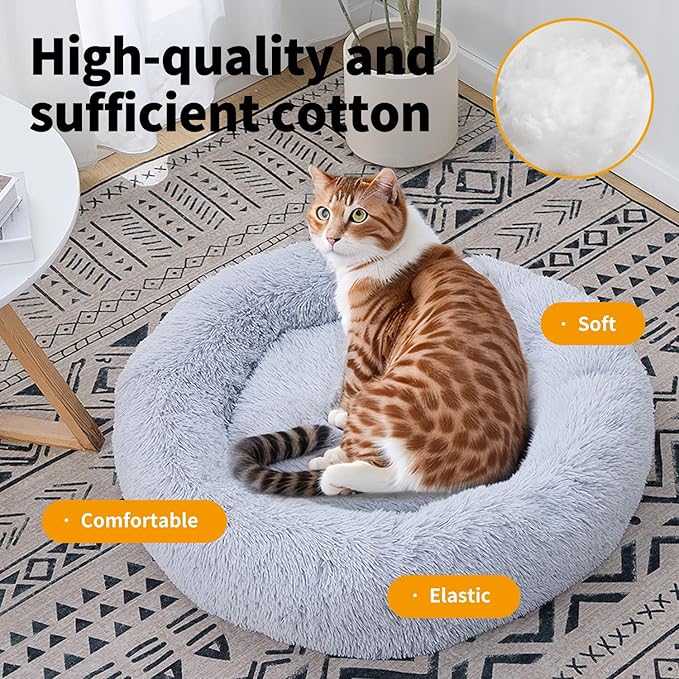 Donut Dog Bed, Small Dog Beds, Cat Bed, Washable Round Bed for Small Dogs, Cat, Indoor (Light Brown, 20" XS)