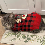 KYEESE Dog Christmas Sweater Reindeer with Leash Hole Christmas Dogs Sweater Red Buffalo Check Pet Sweater Dog Christmas Outfit,XL