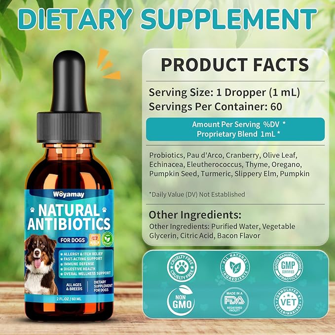 Antibiotics for Dogs | Natural Dog Antibiotics for Allergy Relief, Itch Relief, Coughs, Skin Health, Breath Treatment, Digestion | Herbal Supplement to Care for Ears, Eyes & Coat, 4 Fl Oz