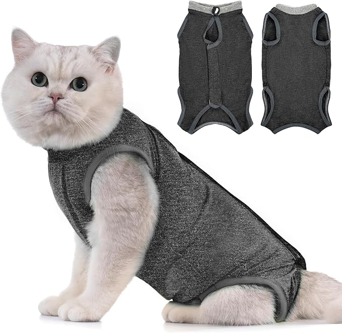 Avont Cat Recovery Suit - Kitten Onesie for Cats After Surgery, Cone of Shame Alternative Surgical Spay Suit for Female Cat, Post-Surgery or Skin Diseases Protection -Darkgrey(M)